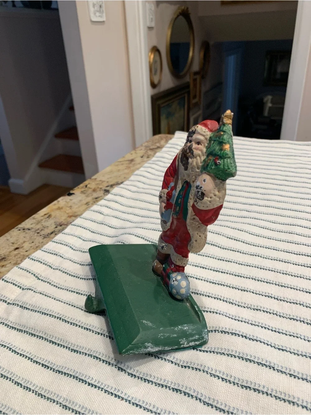 Vintage Cast Iron Santa Holding Tree Stocking Holder